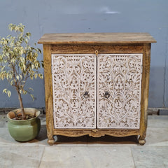 Indian Furniture Hand Carved Solid Wood Cabinet 90X40X90 Cm
