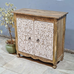Indian Furniture Hand Carved Solid Wood Cabinet 90X40X90 Cm