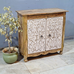 Indian Furniture Hand Carved Solid Wood Cabinet 90X40X90 Cm