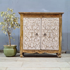 Indian Furniture Hand Carved Solid Wood Cabinet 90X40X90 Cm