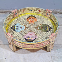 Hand Painted Solid Wood Chakki Grinder Coffee Table 70X70X25 cm