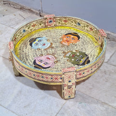 Hand Painted Solid Wood Chakki Grinder Coffee Table 70X70X25 cm