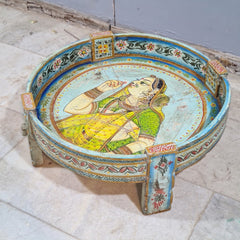 Hand Painted Solid Wood Chakki Grinder Coffee Table 70X70X25 cm