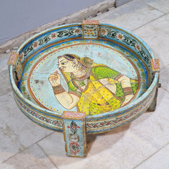 Hand Painted Solid Wood Chakki Grinder Coffee Table 70X70X25 cm