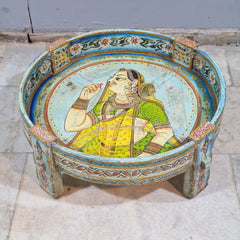 Hand Painted Solid Wood Chakki Grinder Coffee Table 70X70X25 cm