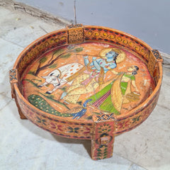 Hand Painted Solid Wood Chakki Grinder Coffee Table 70X70X25 cm