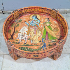 Hand Painted Solid Wood Chakki Grinder Coffee Table 70X70X25 cm