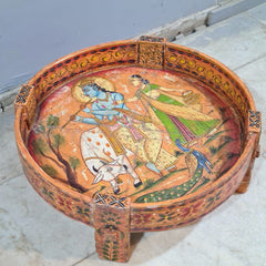 Hand Painted Solid Wood Chakki Grinder Coffee Table 70X70X25 cm