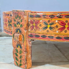 Hand Painted Solid Wood Chakki Grinder Coffee Table 70X70X25 cm