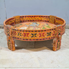 Hand Painted Solid Wood Chakki Grinder Coffee Table 70X70X25 cm