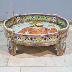 Hand Painted Solid Wood Chakki Grinder Coffee Table 70X70X25 cm