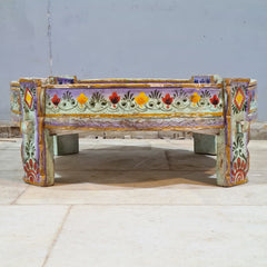 Hand Painted Solid Wood Chakki Grinder Coffee Table 70X70X25 cm