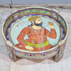 Hand Painted Solid Wood Chakki Grinder Coffee Table 70X70X25 cm