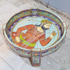 Hand Painted Solid Wood Chakki Grinder Coffee Table 70X70X25 cm