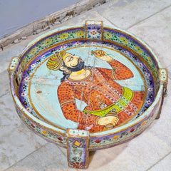 Hand Painted Solid Wood Chakki Grinder Coffee Table 70X70X25 cm