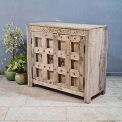 Vintage Old Door Hand Carved Solid Wood Buffet Sideboard