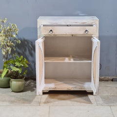 Indian Furniture Hand Carved Rattan Can Solid Wood Cabinet White 80X40X104 Cm