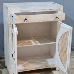 Indian Furniture Hand Carved Rattan Can Solid Wood Cabinet White 80X40X104 Cm