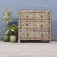 Hand Painted Solid Wood Chest of Drawer 90X40X90 cm