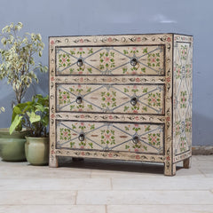 Hand Painted Solid Wood Chest of Drawer 90X40X90 cm