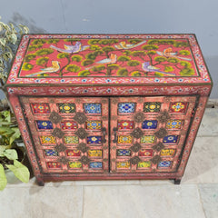 Indian Hand Painted Tile & Brass Work Solid Wood Cabinet 90X40X85 Cm