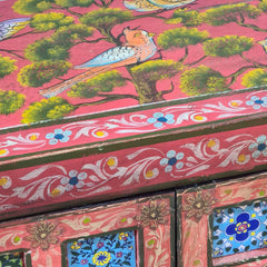 Indian Hand Painted Tile & Brass Work Solid Wood Cabinet 90X40X85 Cm