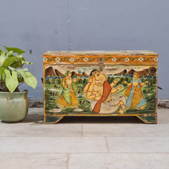 Indian Furniture Hand Painted Solid Wood Blanket Box 72X40X45 cm