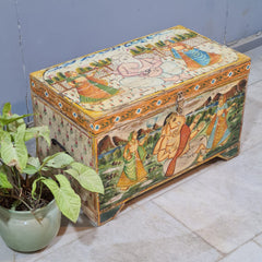 Indian Furniture Hand Painted Solid Wood Blanket Box 72X40X45 cm