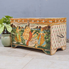 Indian Furniture Hand Painted Solid Wood Blanket Box 72X40X45 cm