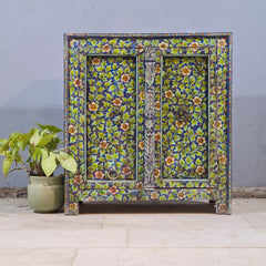 Indian Furniture Hand Painted Solid Wood Cabinet 90X43X98 Cm