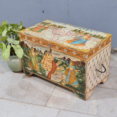 Indian Furniture Hand Painted Solid Wood Blanket Box 72X40X45 cm