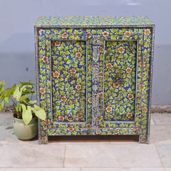 Indian Furniture Hand Painted Solid Wood Cabinet 90X43X98 Cm