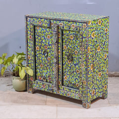 Indian Furniture Hand Painted Solid Wood Cabinet 90X43X98 Cm