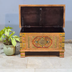 Indian Furniture Hand Painted Solid Wood Blanket Box 80X40X45 cm
