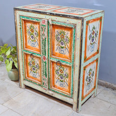 Indian Furniture Hand Painted Solid Wood Cabinet 90X43X104 Cm