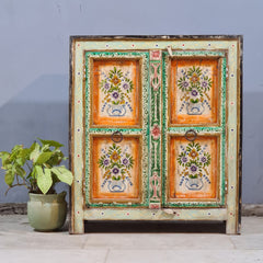Indian Furniture Hand Painted Solid Wood Cabinet 90X43X104 Cm