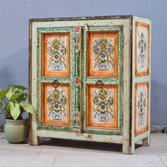 Indian Furniture Hand Painted Solid Wood Cabinet 90X43X104 Cm