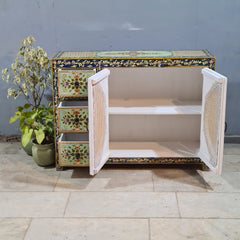 Hand Painted Solid Wood Rattan Sideboard 122X40X90 cm