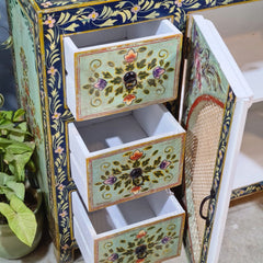 Hand Painted Solid Wood Rattan Sideboard 122X40X90 cm
