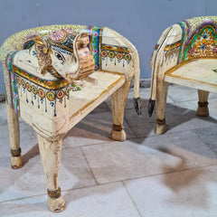 Indian Hand Painted Solid Wood Elephant Sofa Chair 90X60X64 cm Set