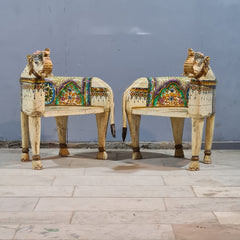 Indian Hand Painted Solid Wood Elephant Sofa Chair 90X60X64 cm Set