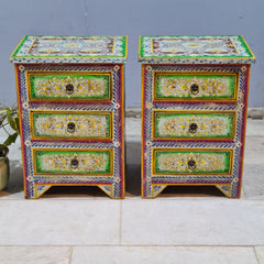 Indian Hand Painted Solid Wood Bedside Table (Set of 2) 43X37X50 cm (Copy)