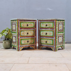 Indian Hand Painted Solid Wood Bedside Table (Set of 2) 43X37X50 cm (Copy)