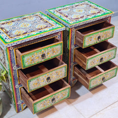 Indian Hand Painted Solid Wood Bedside Table (Set of 2) 43X37X50 cm (Copy)