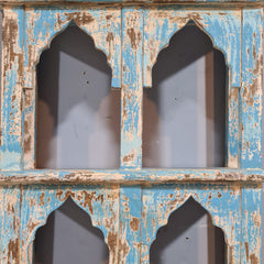 Indian Mehrab Arch Hand Carved Solid Wood Wall Shelf Rustic Blue 42X17X62 Cm