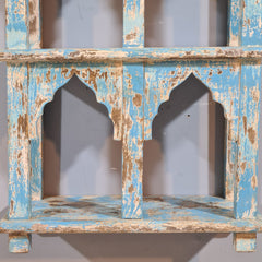 Indian Mehrab Arch Hand Carved Solid Wood Wall Shelf Rustic Blue 42X17X62 Cm