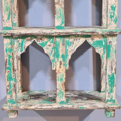 Indian Mehrab Arch Hand Carved Solid Wood Wall Shelf Rustic Green 42X17X62 Cm