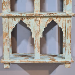 Indian Mehrab Arch Hand Carved Solid Wood Wall Shelf Rustic Blue 42X17X62 Cm