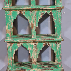 Indian Mehrab Arch Hand Carved Solid Wood Wall Shelf Rustic Green 42X17X78 Cm