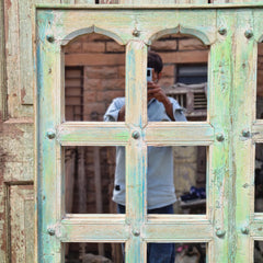 Indian Hand Carved Solid Wooden Glass Door 102X10X167 cm